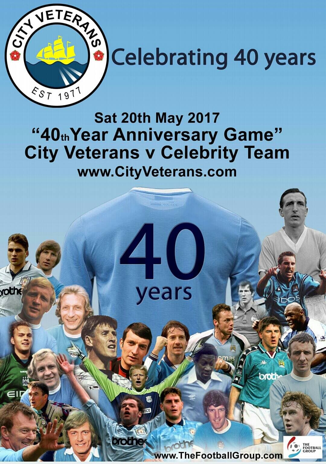 Poster for the City Veterans fortieth anniversary game against a celebrity team, Saturday 20 May 2017