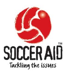 Soccer Aid logo with the strapline 'Tackling the issues'